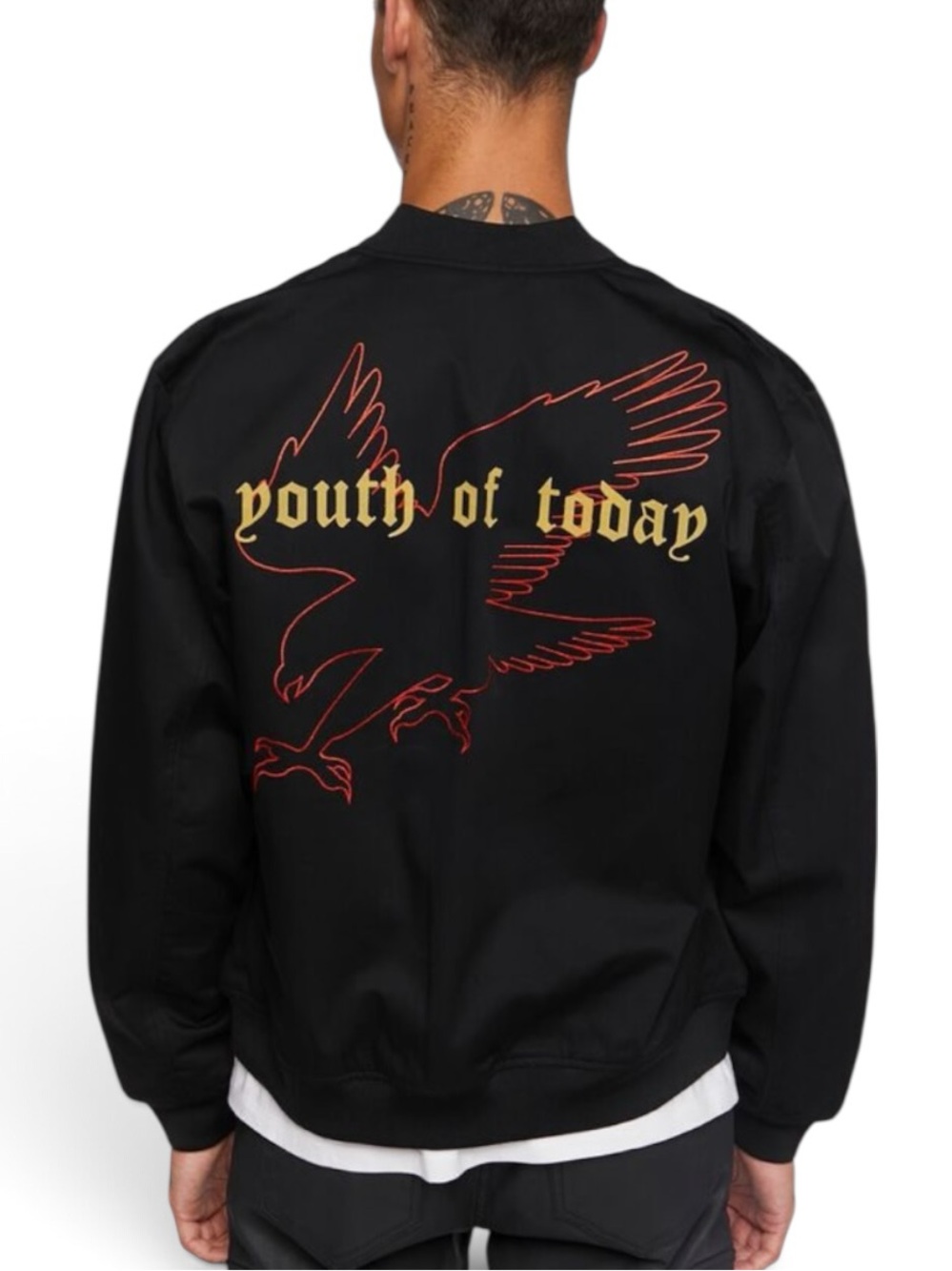 Youth of Today - Forever 21 Men black bomber jacket rose eagle graphic size L